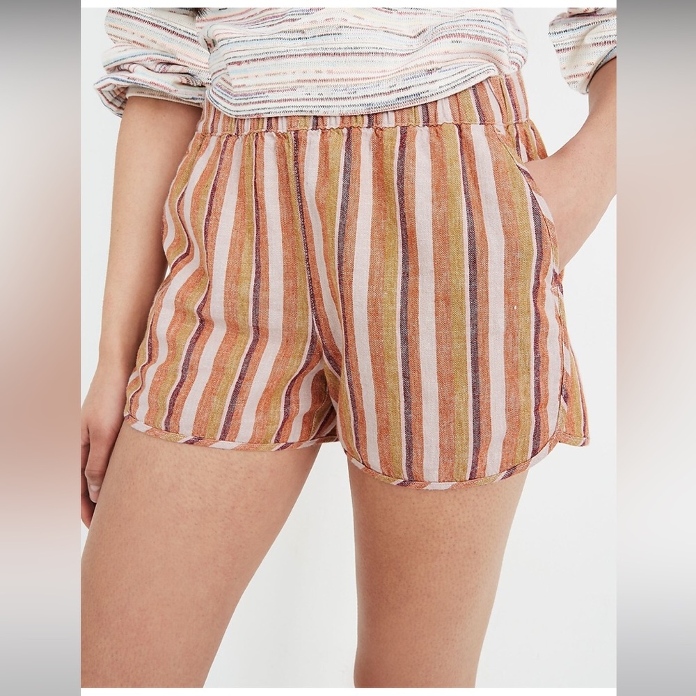 Madewell Pull on Linen blend shorts in Rainbow Stripe